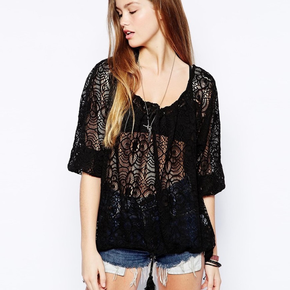 Denim & Supply Ralph Lauren Lace Peasant Top Large